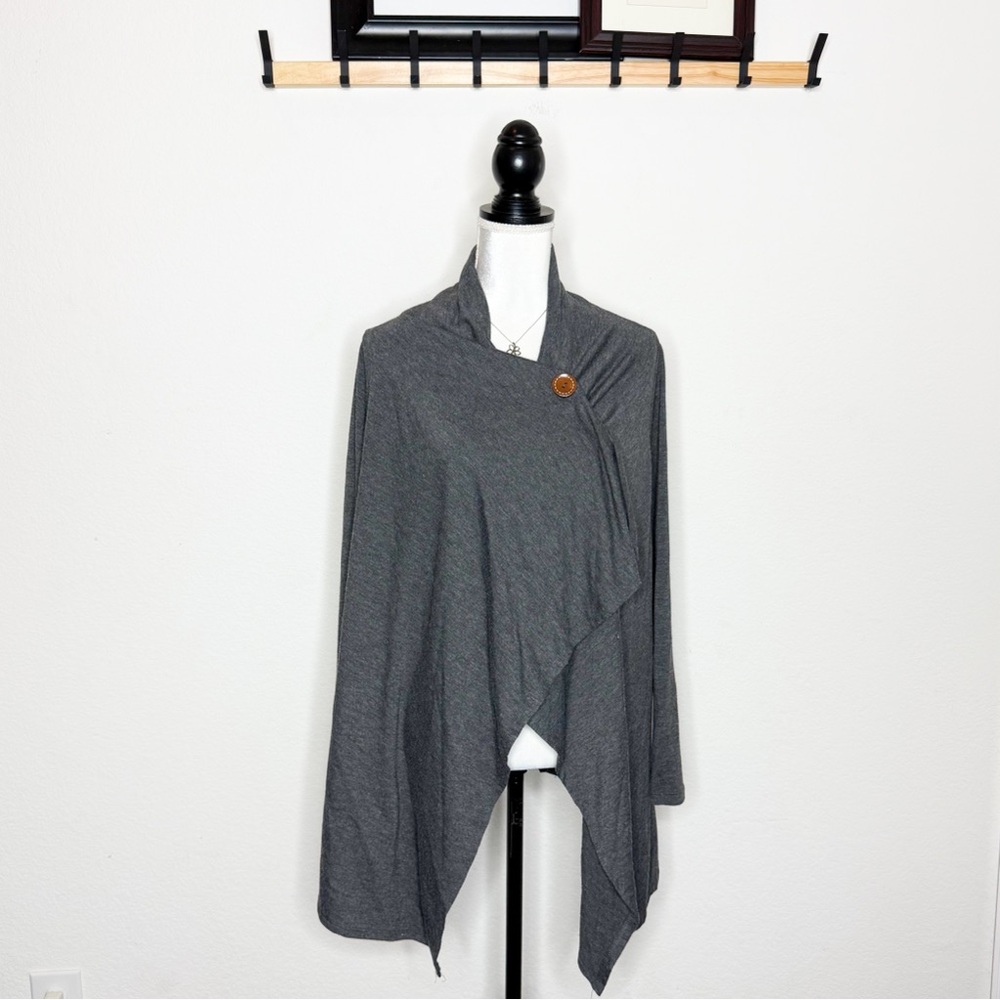Bobeau Gray Asymmetrical Wrap Cardigan Poncho Top Size Large
